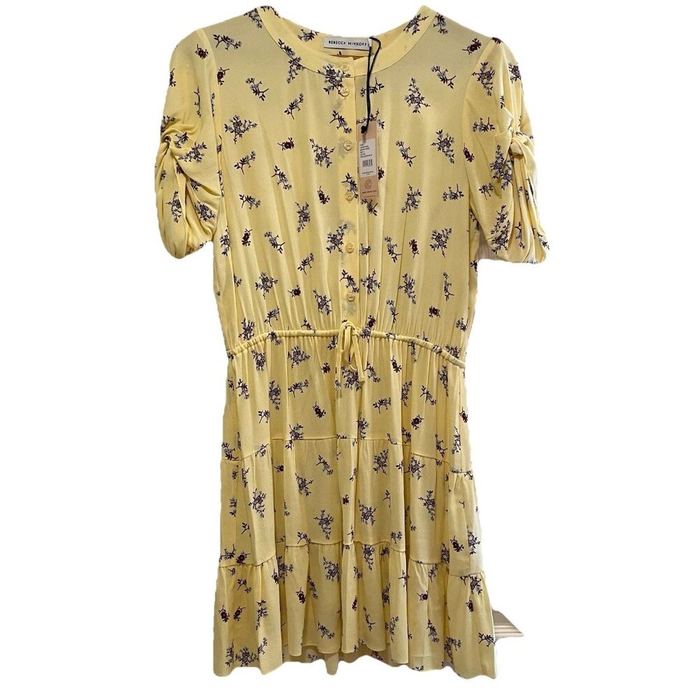 REBECCA MINKOFF Yellow Crepe Floral "Aston" Short Dress Sz S NWT MSRP$198